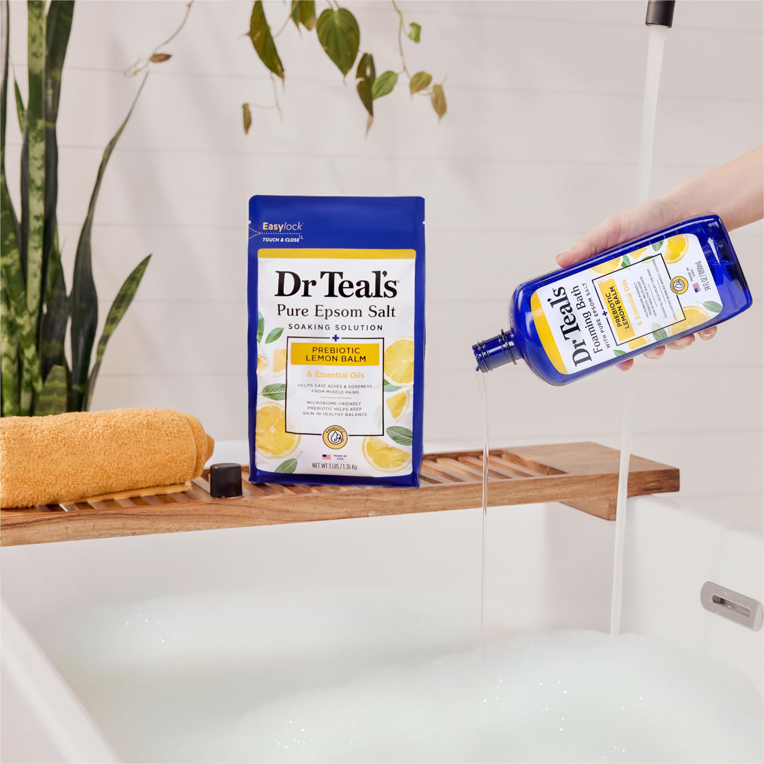 Dr Teal's Foaming Bath with Pure Epsom Salt, Prebiotic Lemon Balm & Essential Oils, 34 fl oz (Pack of 4)