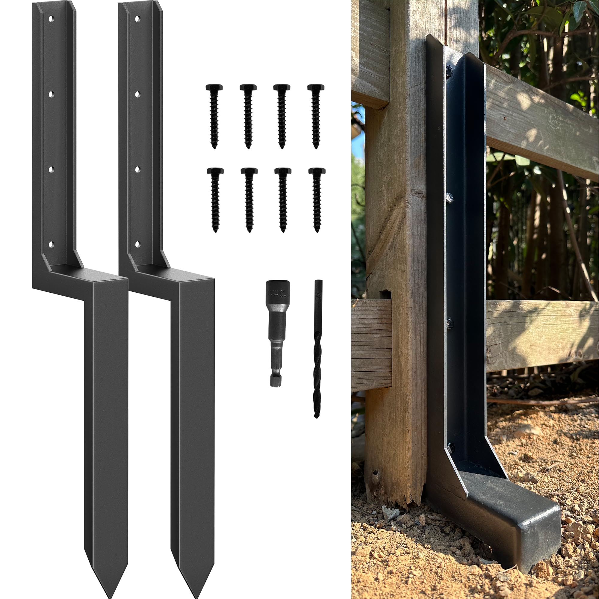 IRONBARBIE Fence Post Repair Kit - One-Piece Steel Anchor Stakes to ...