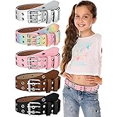 5 Pcs Girls Belts with Holes Kids PU Double Grommet Leather Waist Belts Kids for 6-12 Year Girl Boy Jeans Pants