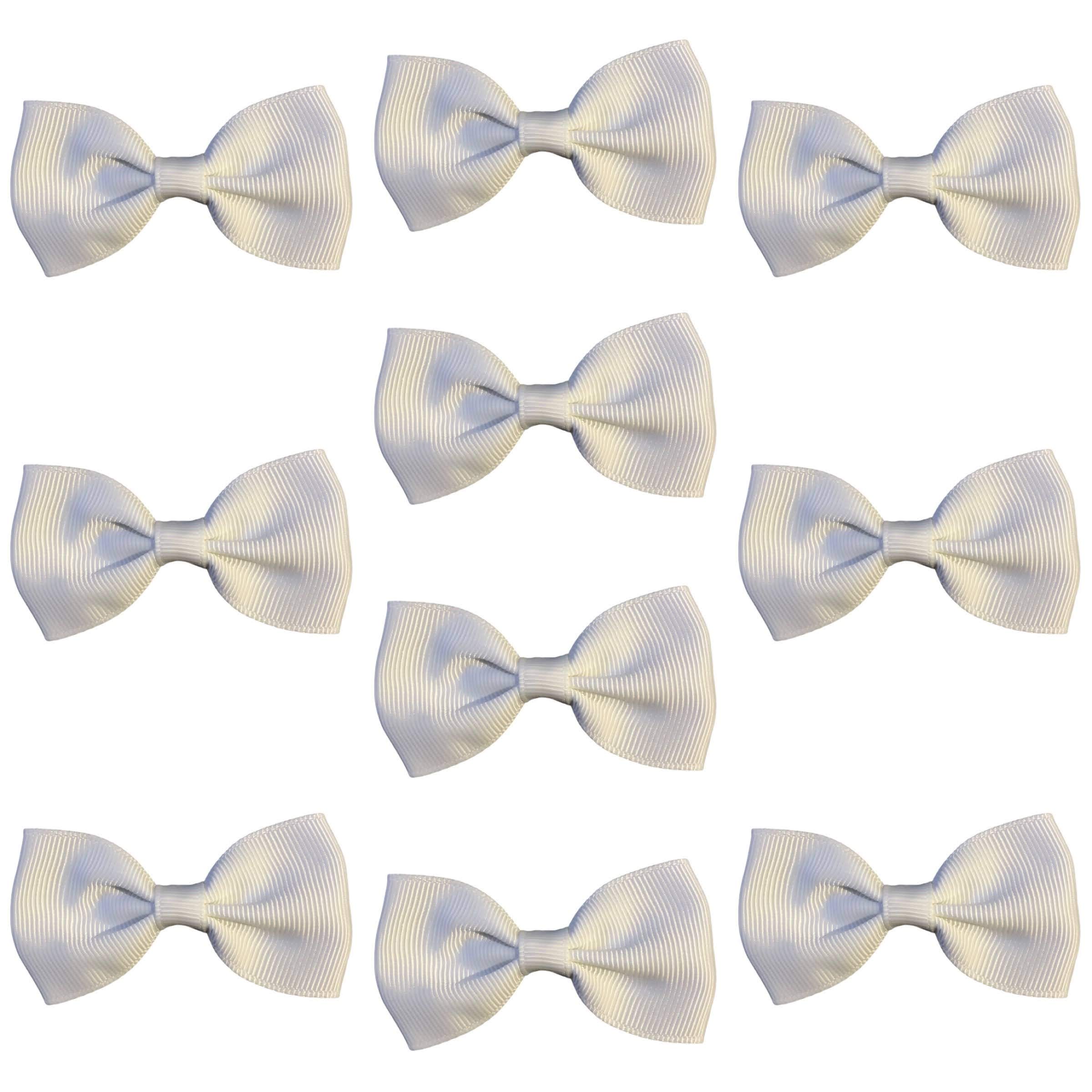 White Hair Bows Clips Slides Grips 2.7" inch Soft Ribbon Small Straight School Hairbows for Girls 10pcs