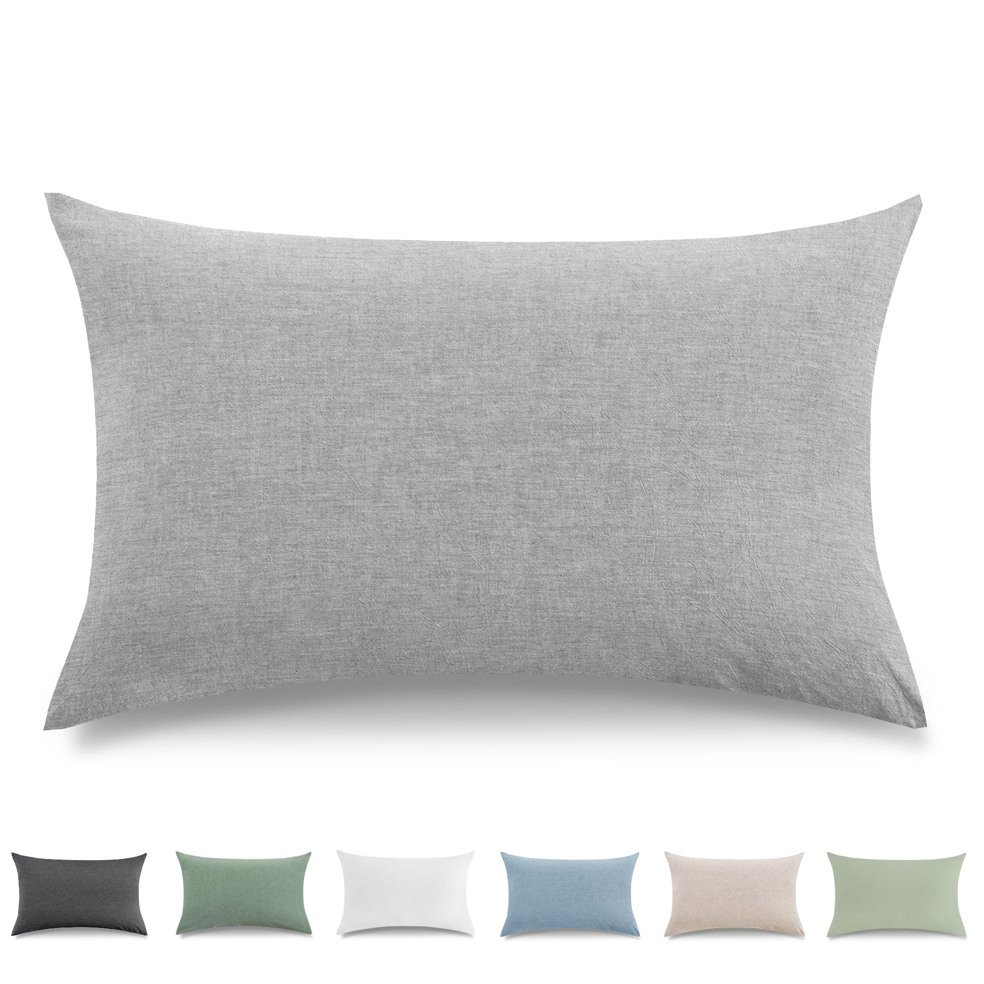TOCOMOA Cushion Cover 40 x 70 cm, Set of 2 - 100% Washed Cotton Cushion Covers, Oeko-Tex Certified, Linen Look and Breathable Cushion Cover, Light Grey Pillowcase with Zip