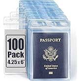 Mifflin-USA Passport & Card Holders (Clear, 4x6 Inches, 100 Pack), Extra Large ID Name Badge Holder, Zipperless Vertical Plastic Card Holders