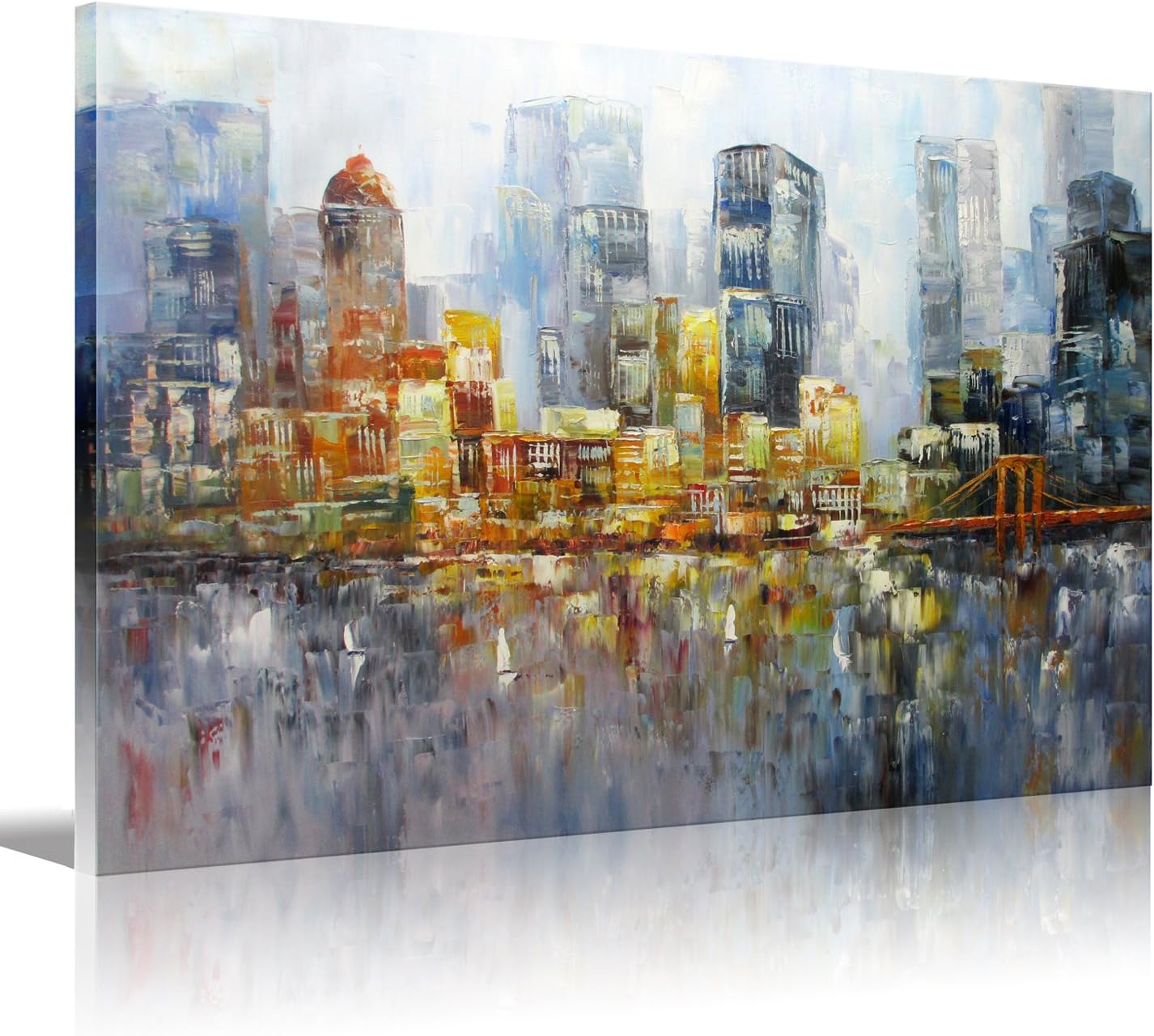 New York City Palette Knife Art Brooklyn Bridge Oil Painting Stretched Ready to Hang On Canvas for Living Room Bedroom Home Office Decorations 12x16 inch(30x40cm) 1pc HD Prints on Canvas Art