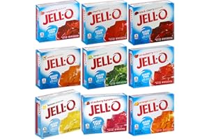 Jell-O Gelatin Sugar Free Variety Pack - 9 Pack - .3 Ounces Each - Raspberry, Cherry, Black Cherry, Peach, Lime, Strawberry, Lemon, Strawberry-Banana and Orange - In Mighty Merchandise Packaging