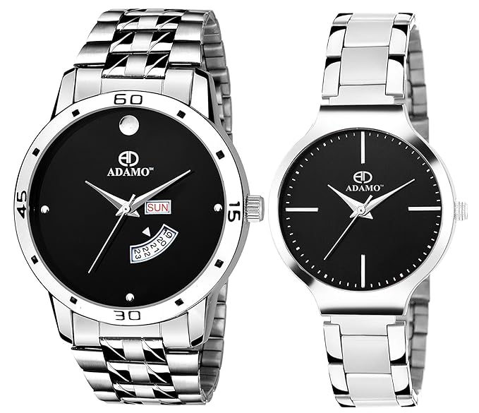 Adamo Designer Black Dial Couple Combo Wrist Watch 816-824SM02