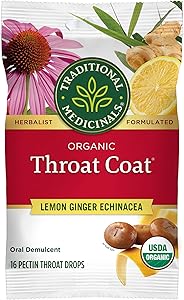 Traditional Medicinals Organic, Throat Coat Lozenges, Lemon Ginger Echinacea - Herbal Cough Drops, Helps Soothe Sore Throat -