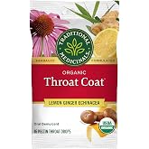 Traditional Medicinals Organic, Throat Coat Lozenges, Lemon Ginger Echinacea - Herbal Cough Drops, Helps Soothe Sore Throat - Non-GMO, Stimulant-Free - 16 Count