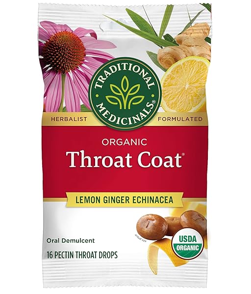 TRADITIONAL MEDICINALS ORGANIC, THROAT COAT LOZENGES, LEMON GINGER...