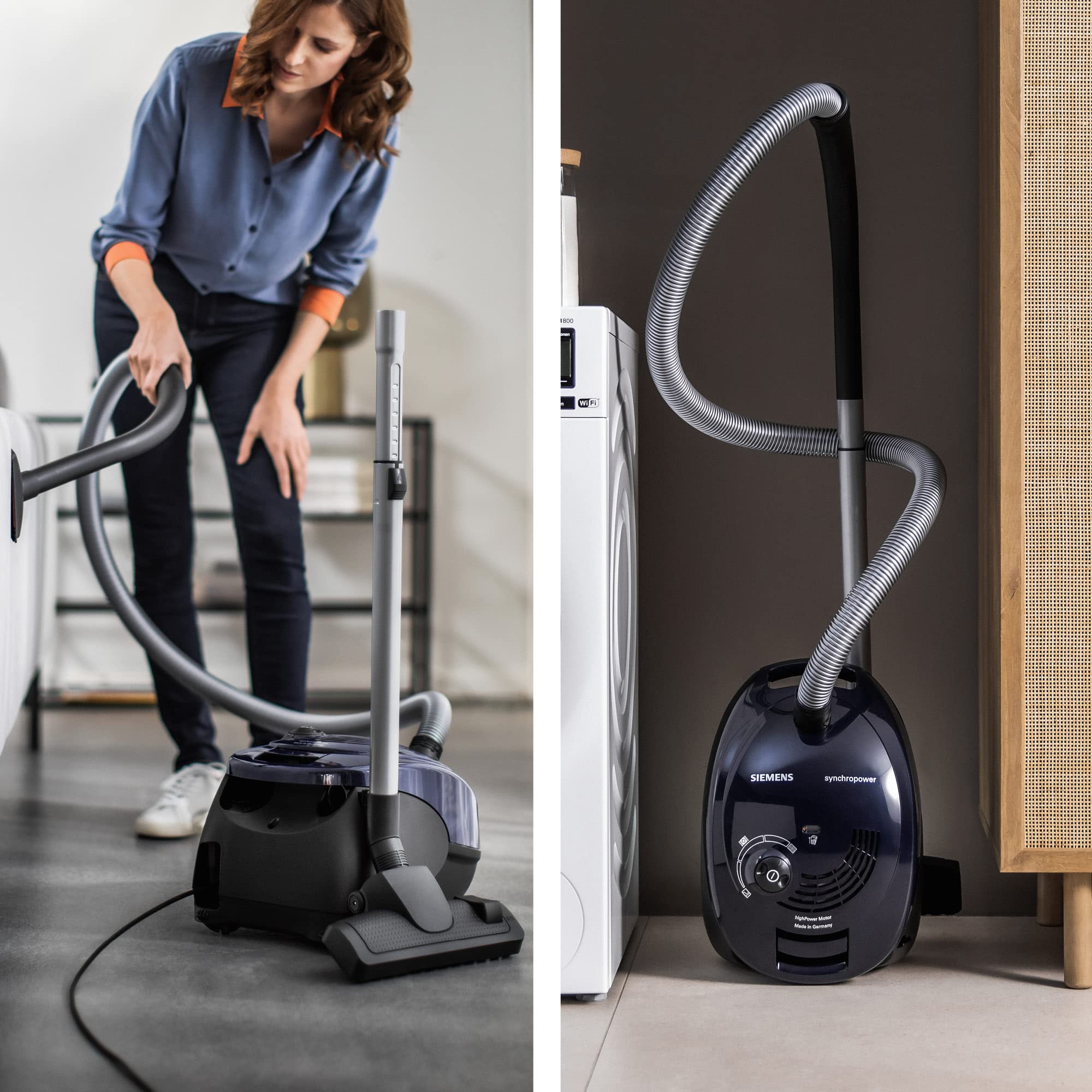 Siemens Staubsauger mit Beutel synchropower VS06B1110, Bodenstaubsauger, Hygiene-Filter, Bodendüse für Hartboden und Teppich, Starke Saugleistung, langes Kabel, Fugendüse, 700 W, blau 9