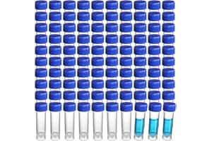 ZENFUN 100 Pcs 5ml Plastic Test Tubes Vials Sample Container, Small Test Sample Bottles with Blue Screw Caps, Clear Test Vial