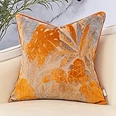 Yangest Orange Leaf Square Pillow Cover Cut Velvet Cushion Cover Luxury Modern Pillowcover for Couch Living Room Bedroom,20x20 Inch