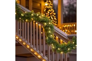 ALUPSSUC 9ft Pre-Lit Christmas Garland, Artificial Lighted Norfolk Pine Garland with Multi-Color Lights, Battery Operated Garland for Mantle Stairs Table Fireplace Xmas Decorations