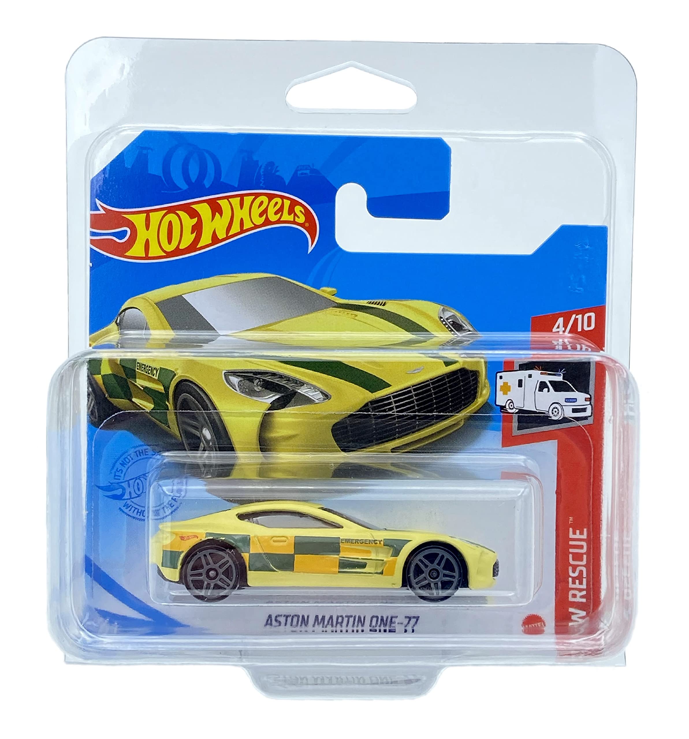 Hot Wheels Aston Martin One-77 (Yellow) 4/10 HW Rescue 2021 - 215/250 (Short Card) GTB13 *** COMES IN A KLAS CAR KEEPER PROTECTIVE COLLECTORS CASE ***