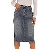 GUANYY Womens Denim Skirt-High Waisted Knee Length Slim Fit Pencil Stretch Jean Skirt