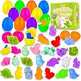 24 Pack Prefilled Easter Eggs with Squishy Dinosaur Toys inside for Kids, Easter Basket Stuffers Fillers Mochi Stress Relief Toys for Easter Hunt, Party Favor, Easter Gifts, Classroom Prizes