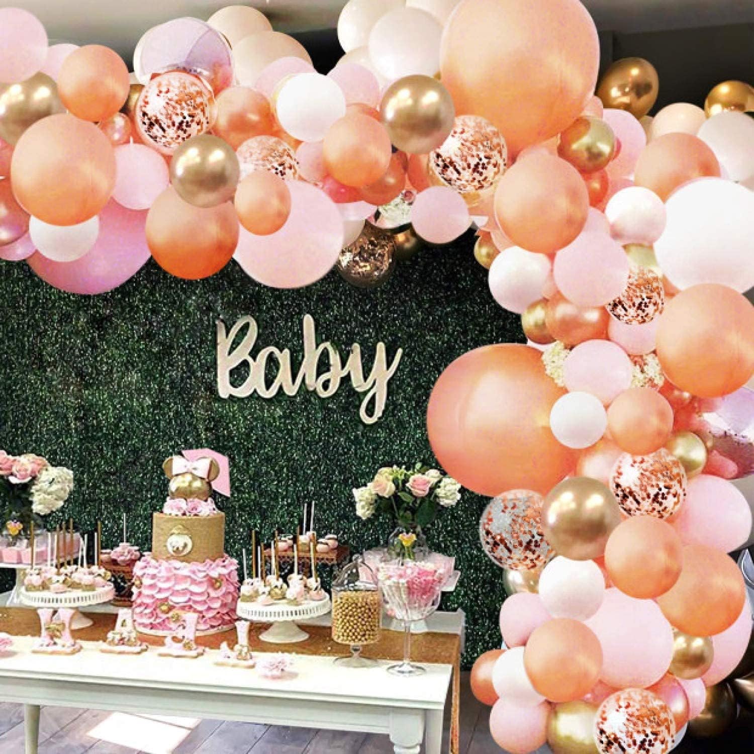 Rose Gold Balloon Garland Arch Kit, 152 Pieces Rose Gold Pink White and Gold Confetti Latex Balloons for Baby Shower Wedding Birthday Graduation Anniversary Bachelorette Party Background Decorations: Toys & Games