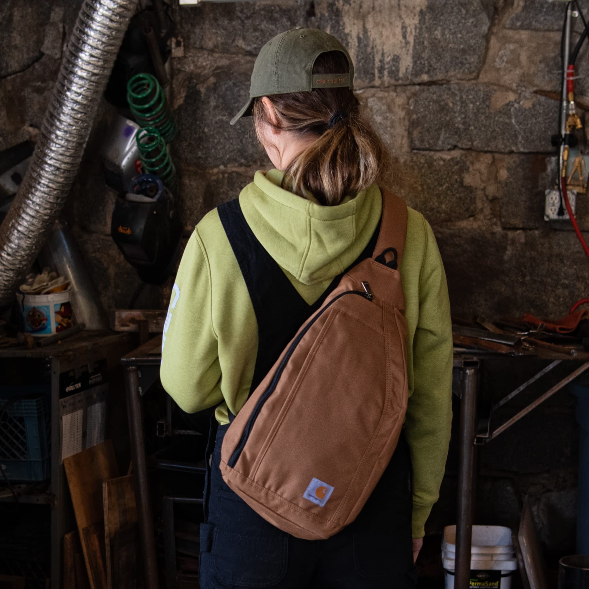 Carhartt Sling Bag, Sling Crossbody Backpack with Side Release Buckle & Tablet Sleeve, Black