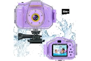 Agoigo Kids Waterproof Camera - Children Underwater HD Video Digital Camcorder, Portable Travel Toy for Toddler - Ideal Christmas Birthday Gifts for Boys Girls Age 3-12 with 32GB Card (Purple)