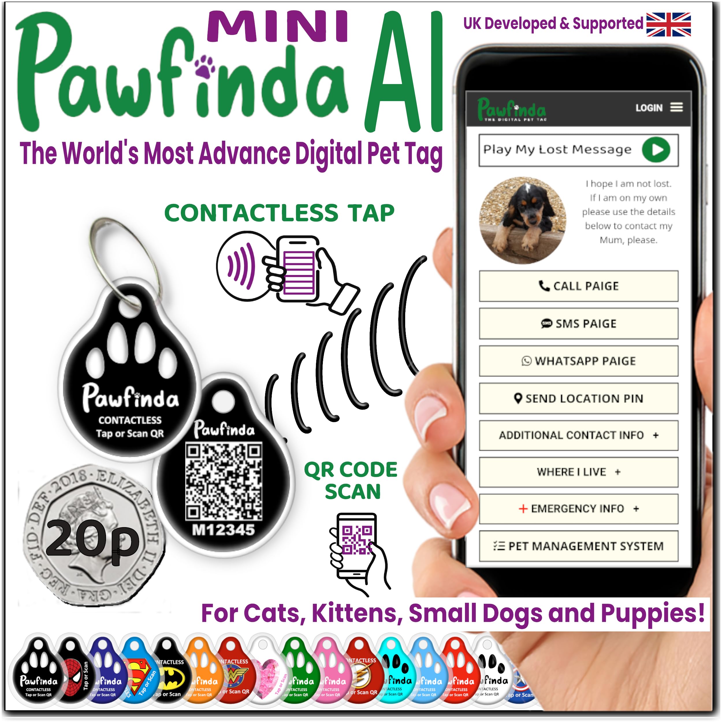 PAWFINDA – Next-Generation Personalised Cat & Dog ID Tag | Engraved Pet Tag with CONTACTLESS NFC, QR Code Technology & PawVoice AI | No App Required | Waterproof & Durable | UK-Based Support — image 1