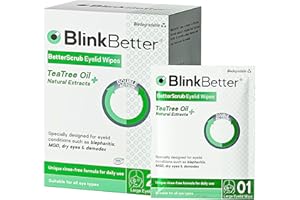 BlinkBetter Tea Tree Oil Eyelid Wipes - 20 x Natural Blepharitis, MGD & Dry Eye Relief Wipes | Cleansing, Soothing, Dual-Textured, Triple Moisture Formula | Biodegradable & Gentle (Pack of 1, 20)
