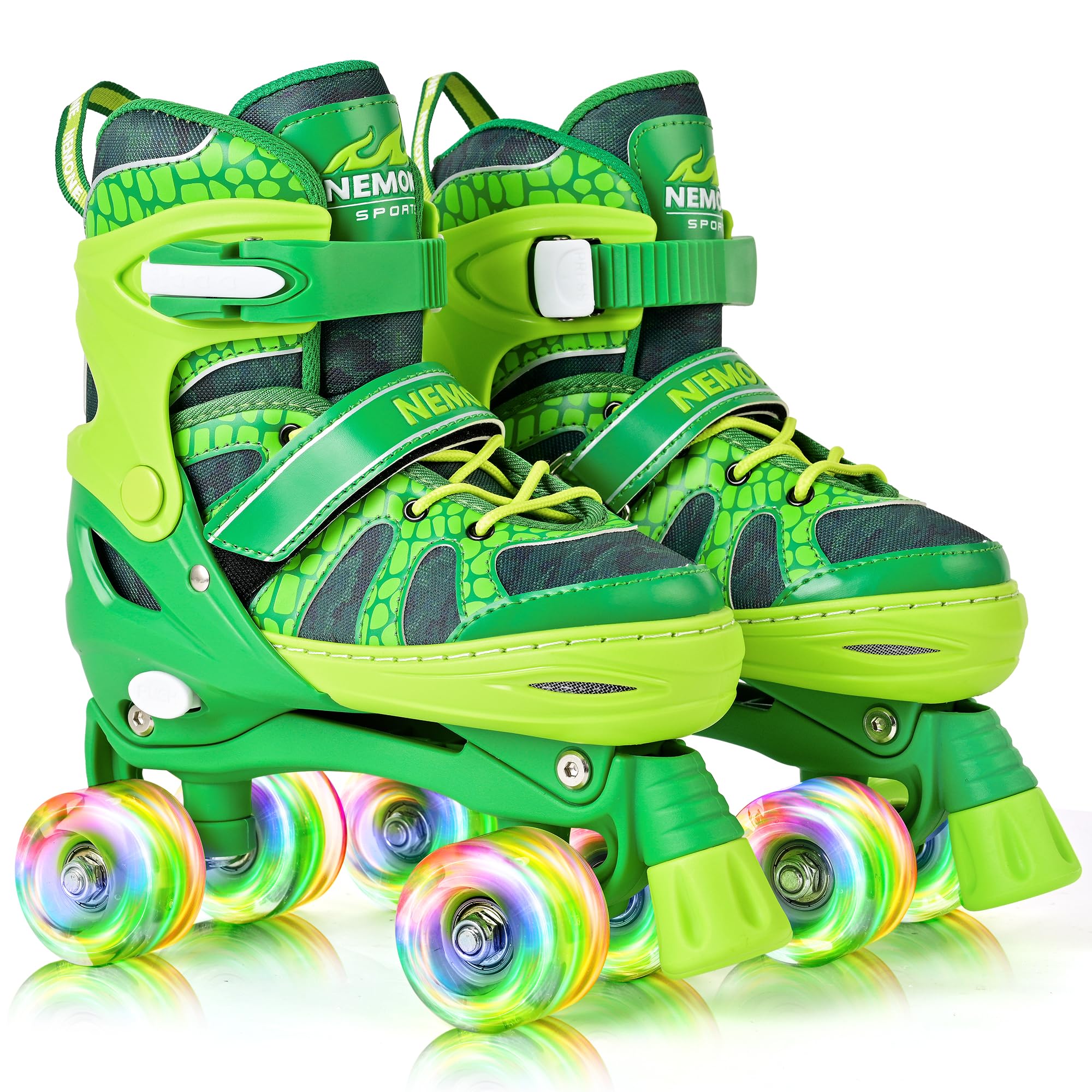 NEMONE Roller Skates for Boys Kids Ages 4-6 5-8 6-12 8-12 with 4 Sizes Adjustable Light up Wheels, Todder Beginner Rollerskates Indoor Outdoor Sports Green S Image