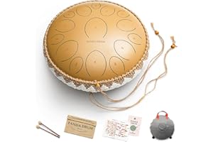 Panda Drum Pro (Sandstone) | Steel Tongue Handpan with Music Book, Mallets, Carrying Bag & Finger Picks | 15 inch, 432 Hz | Rain Drum for Inside, Outside | Calming Musical Instrument for Adults, Kids