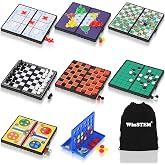 8-in-1 Mini Travel Games Set, 5.2'' Mini Games for Kids and Adults, 8 Pack | Ideal for Road Trip/Travel/Camping/Family,Compact Design Magnetic Folding Board,Checkers, Chess,4 in a Row Game,Storage Bag