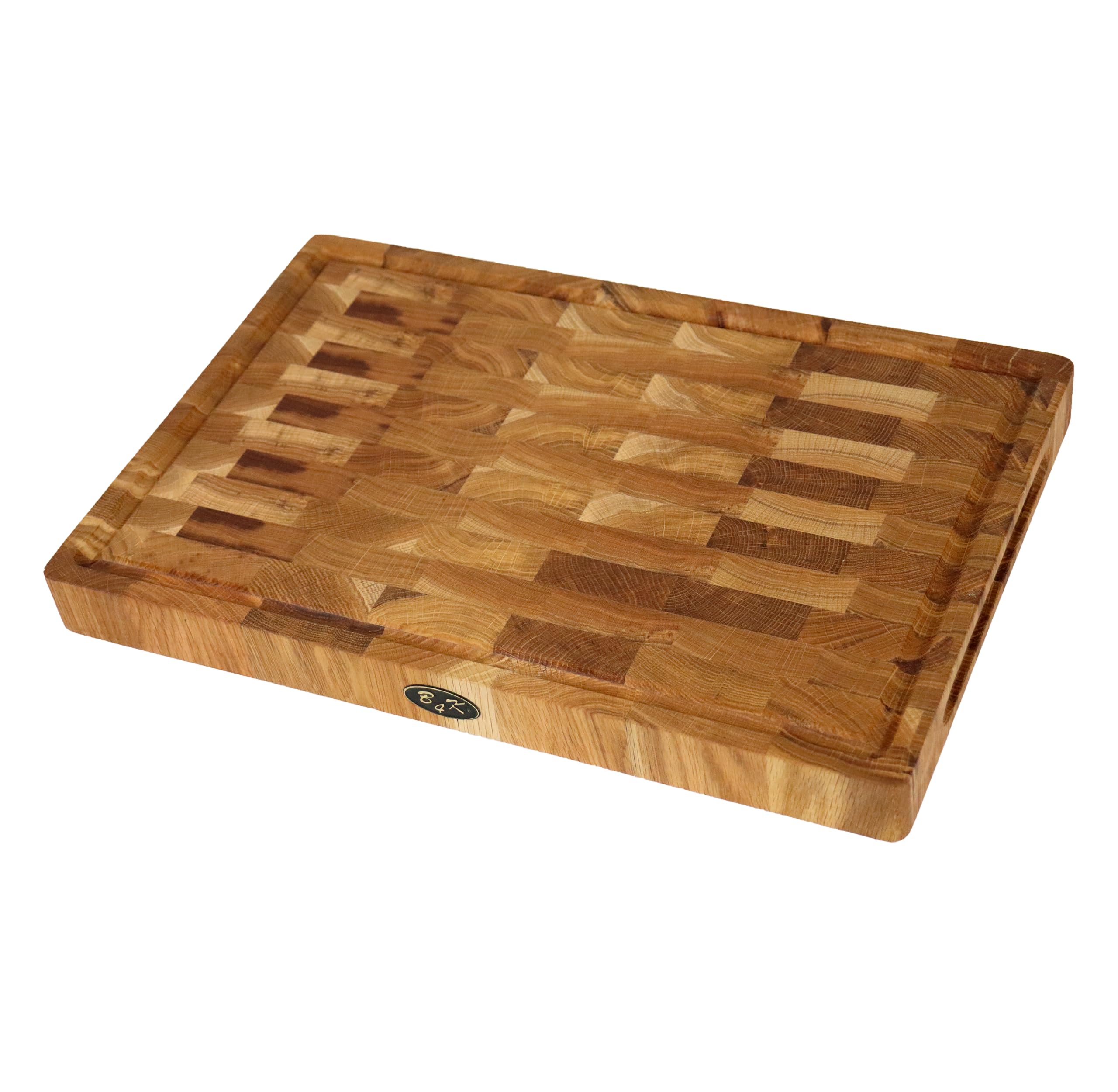 B4K ® 45х30х4 cm Chopping Block Made of Oak End Wood | End Grain Board with Handles and Silicone Feet | Antibacterial End Grain Board | End Wood Board | Kitchen Board | Chopping Board