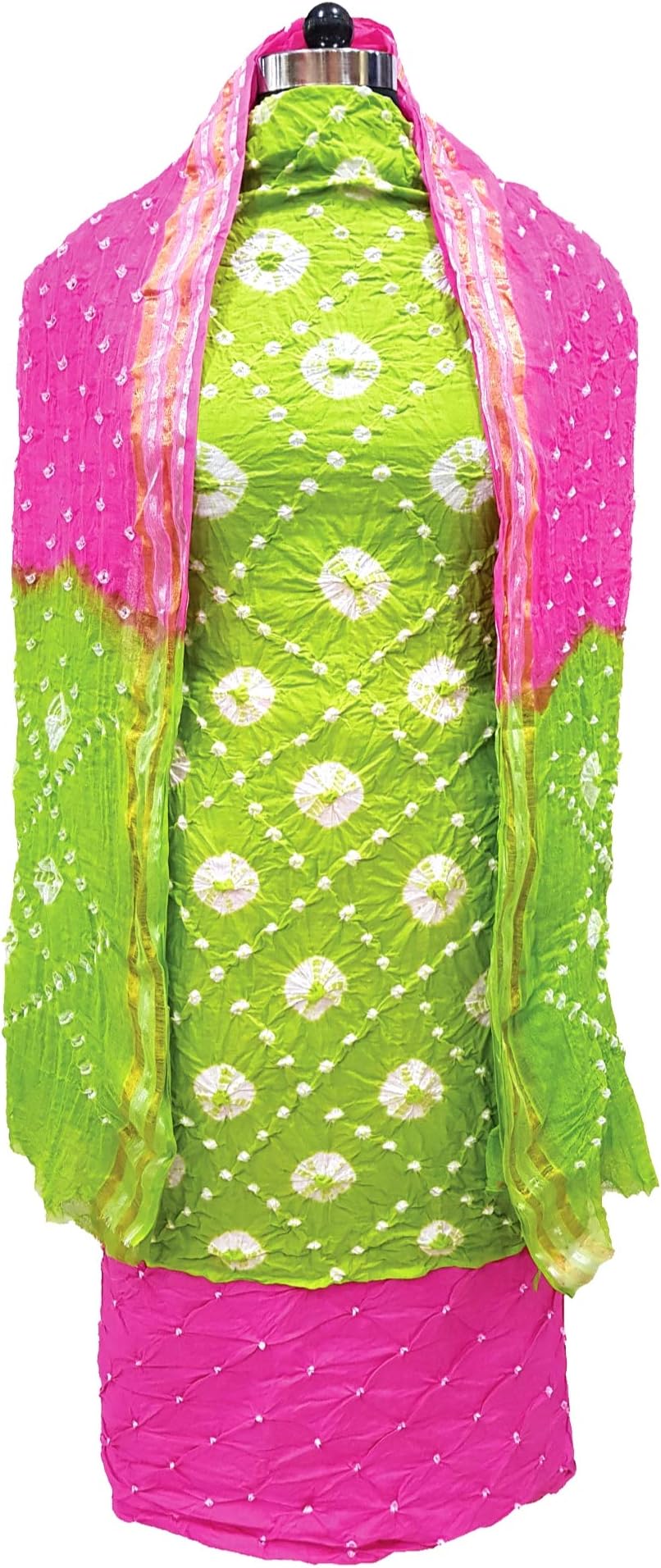 M S BANDHANI Women's Cotton Unstitched Salwar Suit (MSB_62_Green & Pink_Free Size)