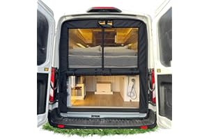 Vanhoxcci Van Bug Screen with Privacy Panel Fit for Ford Transit 2015-2024 Medium Roof Rear Door Mosquito Net Campervans Flyscreen Mesh, Center Magnetic Closure