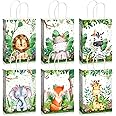 Pajean Safari Goodie Bags Jungle Animals Party Favor Bags with Handles Zoo Animals Print Candy Favors Woodland Gift for Baby Shower Wedding Birthday Jungle Themed Party Supplies(18 Pieces)
