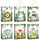 Pajean Safari Goodie Bags Jungle Animals Party Favor Bags with Handles Zoo Animals Print Candy Favors Woodland Gift for Baby Shower Wedding Birthday Jungle Themed Party Supplies(18 Pieces)