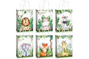 Pajean Safari Goodie Bags Jungle Animals Party Favor Bags with Handles Zoo Animals Print Candy Favors Woodland Gift for Baby Shower Wedding Birthday Jungle Themed Party Supplies(18 Pieces)