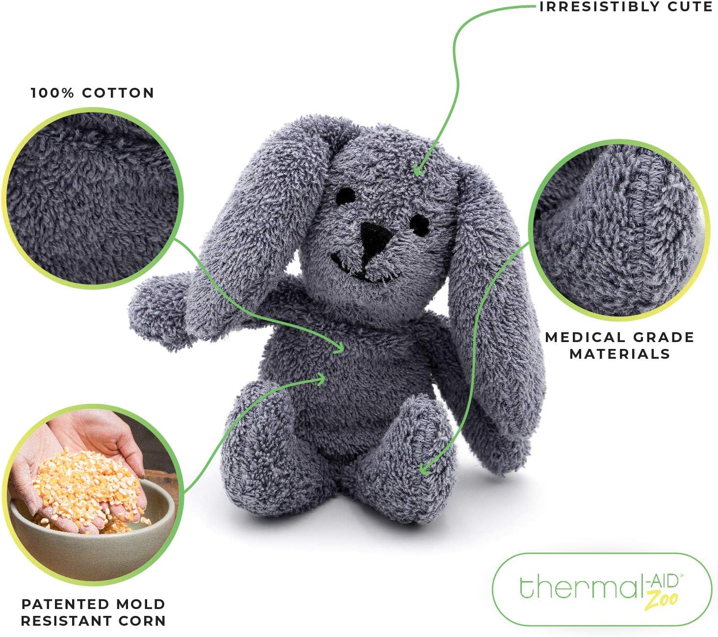Thermal-Aid Zoo — Mini Baxter Bunny — Kids Hot and Cold Pain Relief Heating Pad Microwavable Stuffed Animal and Cooling Pad — Easy Wash, Natural Sleep Aid — Pregnancy Must-Haves for Baby First Aid Kit: Health & Personal Care