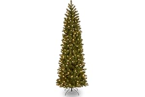 National Tree Company Pre-Lit 'Feel Real' Artificial Slim Downswept Christmas Tree, Green, Douglas Fir, White Lights, Includes Stand, 7.5 feet
