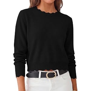 ANRABESS Women’s Long Sleeve Scalloped Cropped Sweaters | Lightweight Soft Comfy Ribbed Knit,Dressy Casual Pullover Tops,Busi