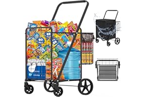 JIALIJIU Heavy Duty Folding Shopping Cart for Groceries, Jumbo Grocery Carts with 360° Swivel Wheels, Waterproof Bag, Portable Utility Trolley for Daily, Laundry, Holds Up to 320 LBS