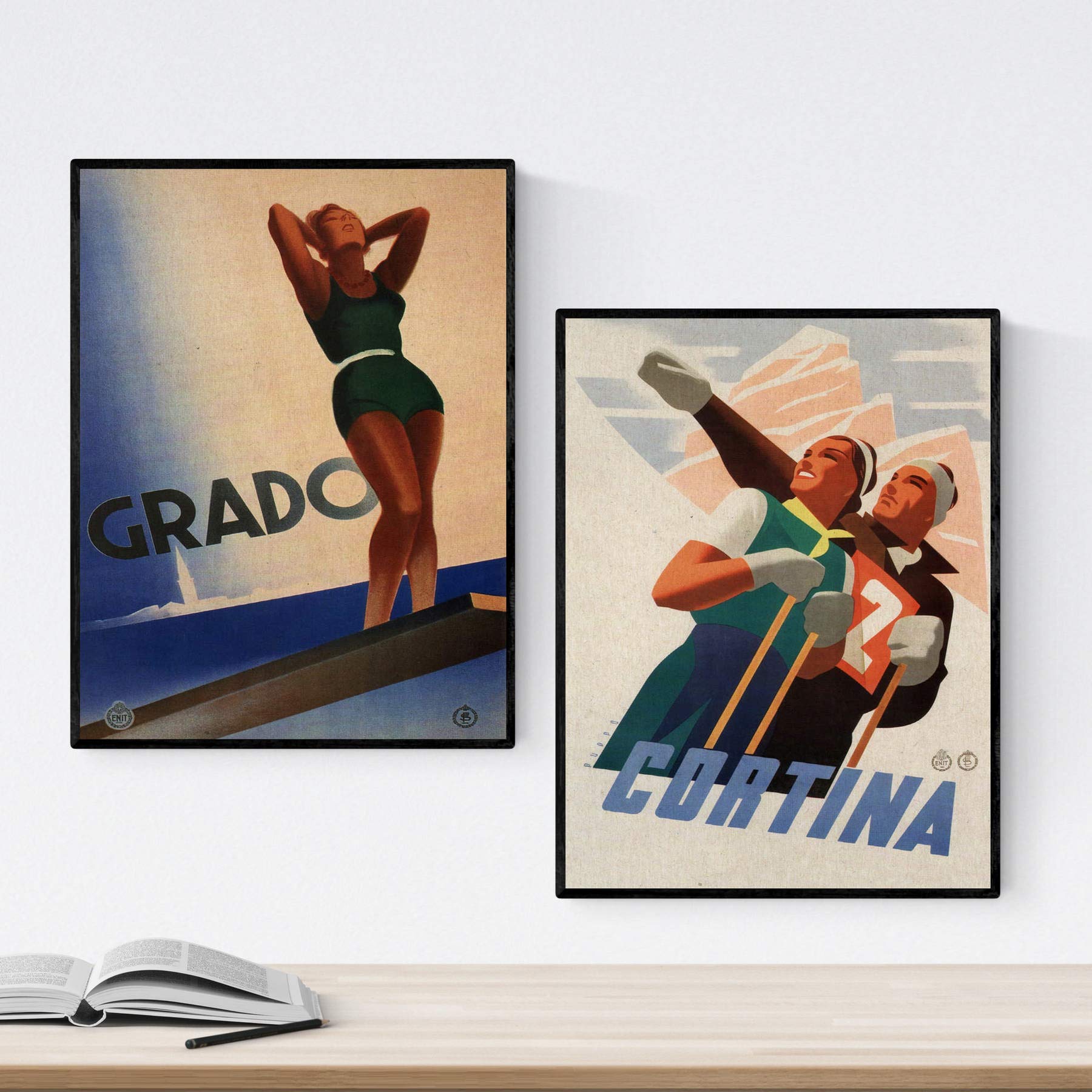 Nacnic Posters vintage. Posters advertising the world. Two sheets vintage ski and trampoline. A3 size