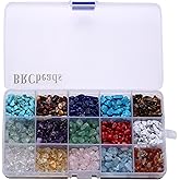 Gemstone Beads, BRCbeads Natural Chips 15 Color Assorted Box Loose Beads 7~8mm Crystal Energy Stone Healing Power for Jewelry Making(Plastic Box is Included)