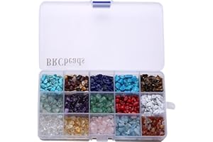 Gemstone Beads, BRCbeads Natural Chips 15 Color Assorted Box Loose Beads 7~8mm Crystal Energy Stone Healing Power for Jewelry Making(Plastic Box is Included)