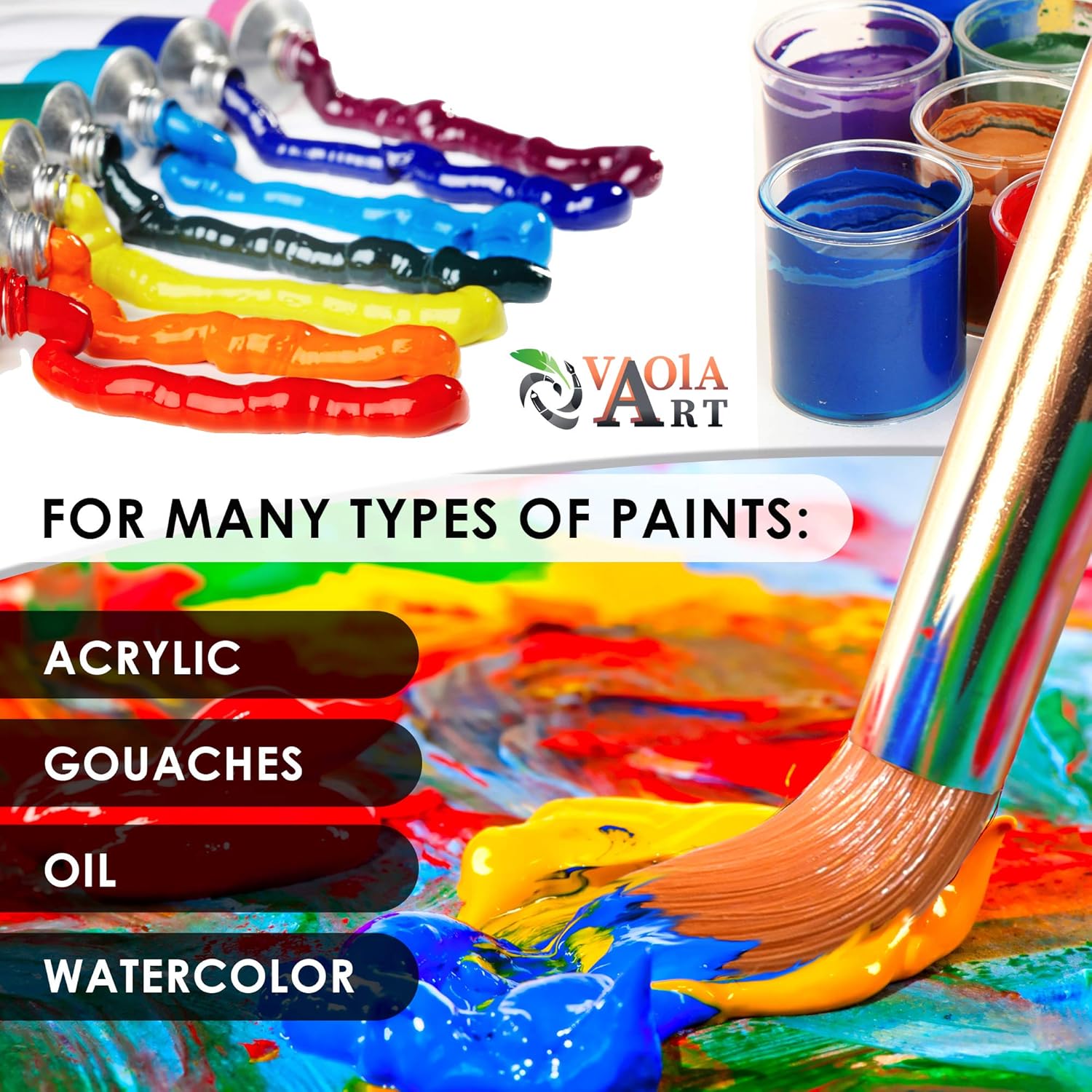 Paint Brushes Set - Acrylic Paint Brush - Watercolor Brushes - Oil Brushes - Artist Brushes - Gouache Brushes - Craft Brushes of 7 Types - Face Body Paint Brushes (Black Handle)