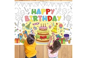 43.3x31.5 Happy Birthday Coloring Poster with Picture, Giant Birthday Gift Painting Poster, Large Coloring Tablecloth for Cla