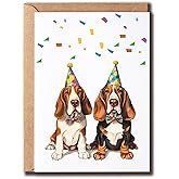 NoNi93Art Basset Hound With Party Hat - Basset Hound Birthday Card - Happy Birthday Card - Funny - Dog Lover - Dog Mom - Gift For Friend