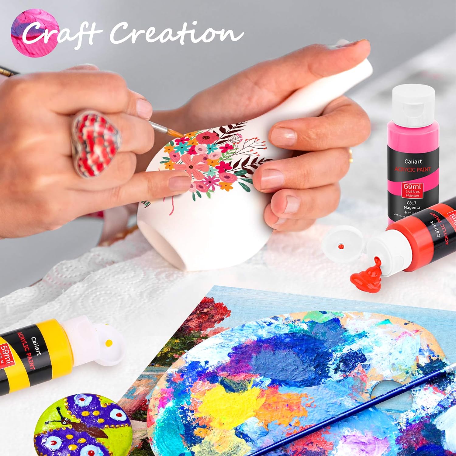 Acrylic Paint Set, Caliart 24 Vivid Colors (59ml, 2oz) Art Craft Paint Supplies for Canvas Wood Ceramic Rock Painting, Rich Pigments Non Toxic Paints for Kids Beginners Students Adults Artist Painter: Home Improvement