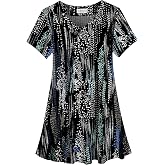 LARACE Plus Size Tops for Womens Button Down Tunics Shirts Summer Blouses | Comfy 95% Rayon, Soft &amp; Breathable, V Neck Short Sleeve Tunic，Casua Trendy Tops, Flowy Hem, Daily Wear Casual Top, Hide Belly
