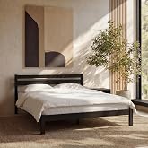 LIFEMENT Queen Bed Frame with Headboard Classic Wood Platform, Noise Free, Under Bed Storage, No Box Spring Needed, Easy Assembly, Black