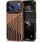 TENDLIN Compatible with iPhone 17 Pro Max Case Wood Grain with Carbon Fiber Texture Design Leather Hybrid Slim Case (Hairline)