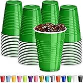 DecorRack Dark Green Plastic Cups, 12 oz Disposable Cups, Reusable Party Supplies (40 Count)