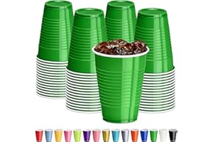 DecorRack Dark Green Plastic Cups, 12 oz Disposable Cups, Reusable Party Supplies (40 Count)