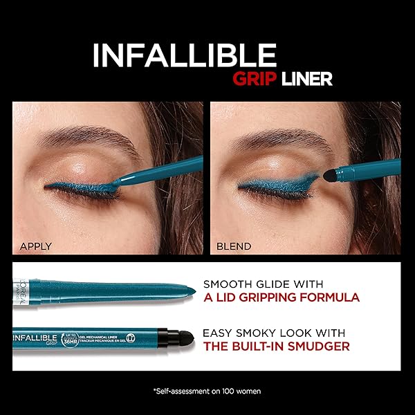 L’OREAL PARIS INFALLIBLE GRIP MECHANICAL GEL EYELINER PENCIL, SMUDGE-RESISTANT, WATERPROOF EYE MAKEUP WITH UP TO 36HR WEAR, TURQUOISE, 0.01 OZ